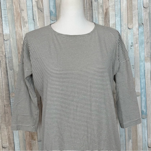 Samuji S Gray Stripe Knit Drop Shoulder 3/4 Sleeve Tunic Mini T Shirt Dress $205 - Picture 4 of 8